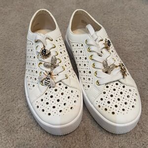 Dolce Vita White Sneakers with Gold Accents